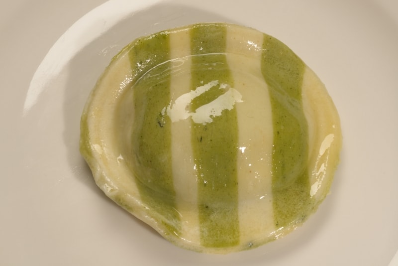 Spinach Wrapped in Spinach Striped Dough - Ravioli Large